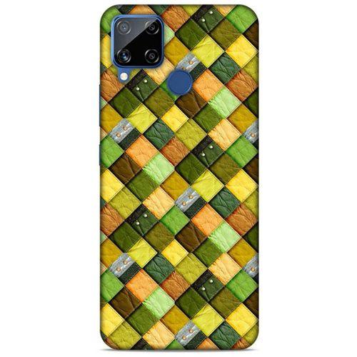 Oppo Realme C15 Kılıf Patchwork (49) Ultra Silikon Kılıf Sarı Yeşil