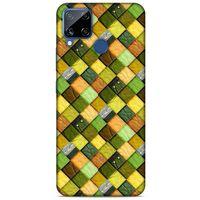Oppo Realme C15 Kılıf Patchwork (49) Ultra Silikon Kılıf Sarı Yeşil