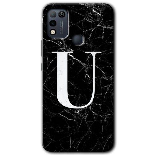 İnfinix Hot 10 Play Kılıf HD Desen Baskılı Arka Kapak - Siyah Mermer Desenli U Harfi