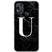 İnfinix Hot 10 Play Kılıf HD Desen Baskılı Arka Kapak - Siyah Mermer Desenli U Harfi