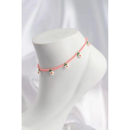 Pembe Renk Boncuklu Papatya Motifli Halhal