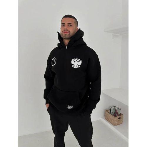 Samuray Ninja Çift Kapşonlu ZIP Fermuarlı Kanguru Çepli Tam Fermuarlı ön Arka - Siyah