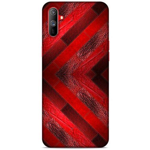 Oppo Realme C3 Kılıf Patchwork (28) Arka Kapak Kırmızı Siyah