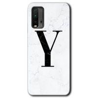 Poco M3 Kılıf HD Desen Baskılı Arka Kapak + Temperli Cam - Beyaz Mermer Desenli Y Harfi