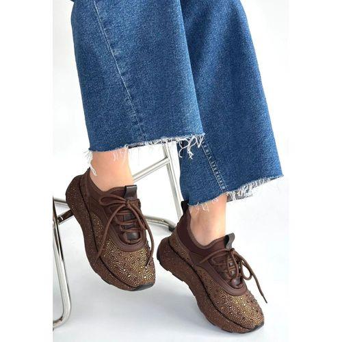 Rimay Kahverengi Cilt Boncuk İşlemeli Spor Ayakkabı