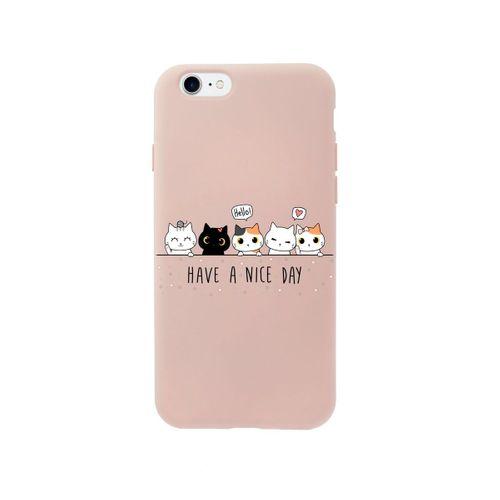 iPhone SE Şirin Kedicikler Premium Pembe Lansman Silikonlu Kılıf