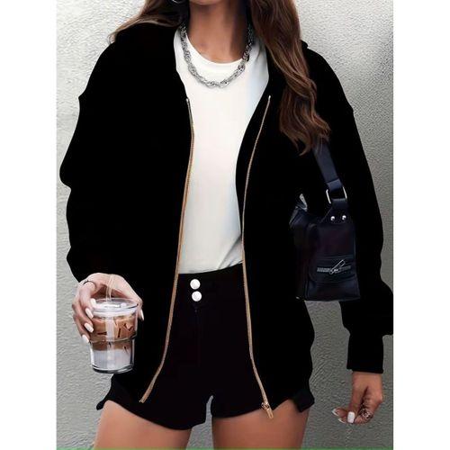 Kadın Uzun Kollu Kapşonlu Fermuarlı önden Cep Detaylı şardonlu Iki Iplik Ceket