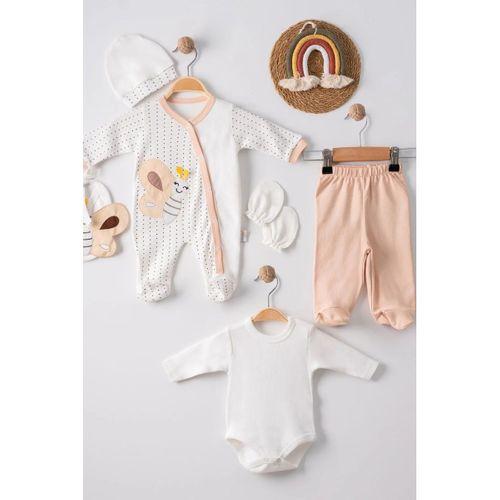 Kelebek Nakışlı Tulumlu % 100 Pamuk Erkek Bebek 5'li Set
