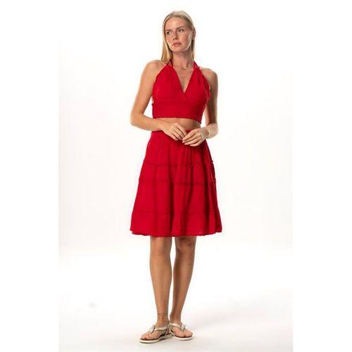 Benan Beli Lastikli Kısa Yazlık Müslin Etek Kırmızı Krmz