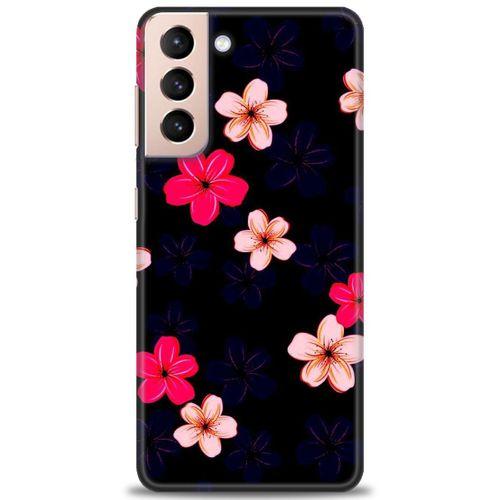 Samsung Galaxy S21 Plus Kılıf HD Baskılı Kılıf - Pembe Mavi Çiçekler + Tam Ekran Koruyucu