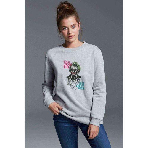 THE JOKER Baskılı Gri Kadın Sweatshirt
