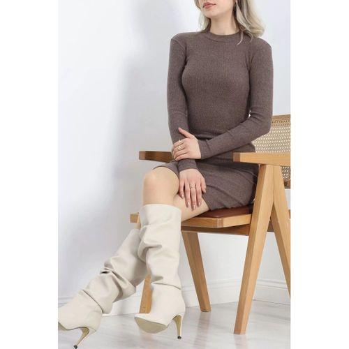 pilelistore Kaşkorse Yırtmaçsız Elbise Kahve