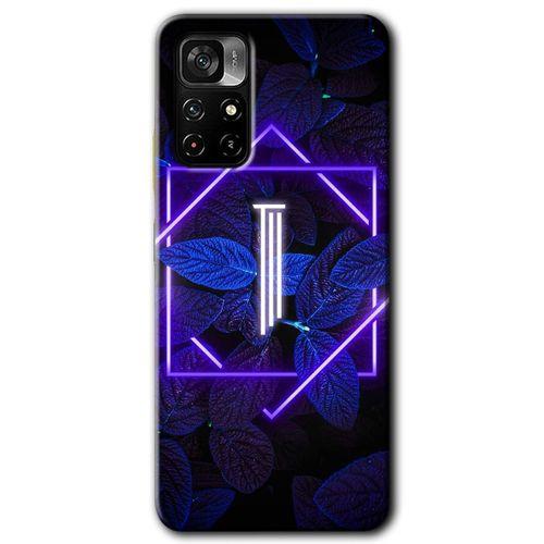 Xiaomi Poco M4 Pro 5G HD Baskılı Kılıf + 9D Tam Ekran Koruyucu - Dark Neon Yaprak I Harfi