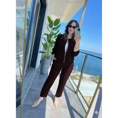 Kadın Uzun Kollu önden Fermuarlı Modal Ceket Ve Pantolon Ikili Takım