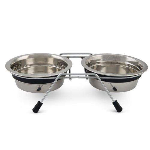 Beeztees Köpek İkili Mama ve Su Kabı, Paslanmaz Çelik, Sessiz&Kaymaz, 13cm, 2x380ml