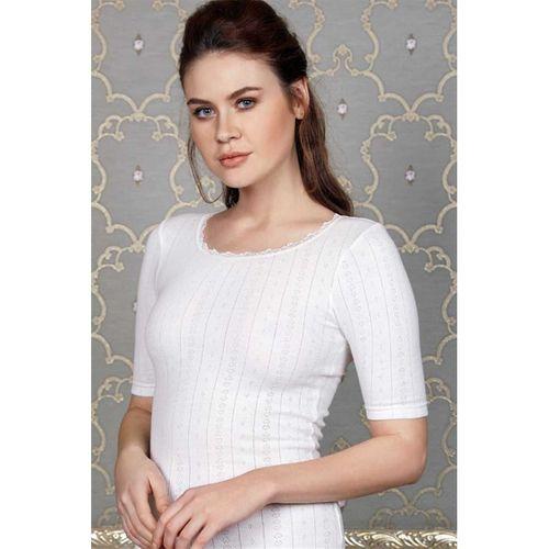 Kadın Termal Kalp Desenli İnce Dantelli Yarım Kol İçlik T-shirt