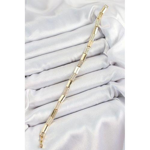 Pirinç Dikdörtgen Model Zirkon Taşlı Gold Renk VİP Seri Kadın Bileklik