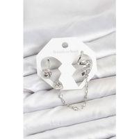 Pirinç Gümüş Renk Yılan Model Zincir Bağlantılı Ear Cuff Küpe Seti