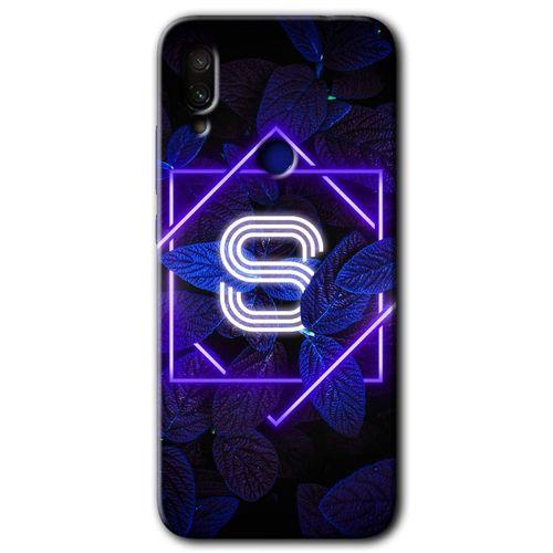 Xiaomi Redmi Note 7 Kılıf HD Desen Baskılı Arka Kapak+Temperli Cam - Dark Neon Yaprak S Harfi