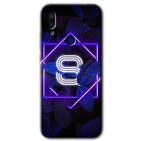 Xiaomi Redmi Note 7 Kılıf HD Desen Baskılı Arka Kapak+Temperli Cam - Dark Neon Yaprak S Harfi
