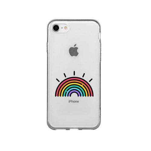iPhone 8 Gökkuşağı Desenli Premium Şeffaf Silikon Kılıf