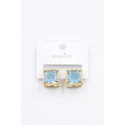 Kare Taşlı Küpe - Turkuaz