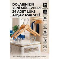 24'lü Ahşap Takım Elbise Askısı Seti | Kıskaçlı Pantolon Askısı Kaymaz Çentikli Ceket Askılığı 723124