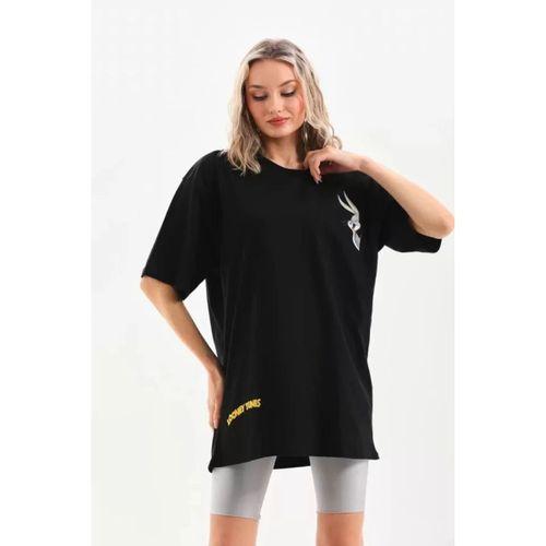 Pilelistore Unisex Baskılı Oversize T-Shirt - Siyah