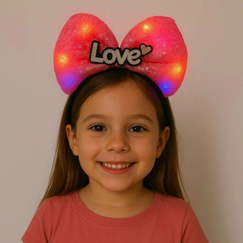 Eğitici Oyuncak LED Işıklı Love Yazılı Fuşya Fiyonk Taç – Kız Çocuk Parti Tacı