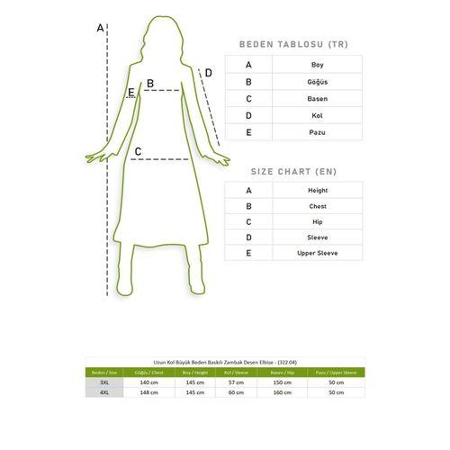 Büyük Beden Uzun Kol Şile Bezi Baskılı Zambak Desen Uzun Yazlık Elbise Siyah Syh