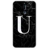 MRCİLETİSİM Huawei Mate 10 Lite Kılıf Baskılı Kapak - Siyah Mermer Desenli U Harfi + 5D Tam Kaplayan Cam