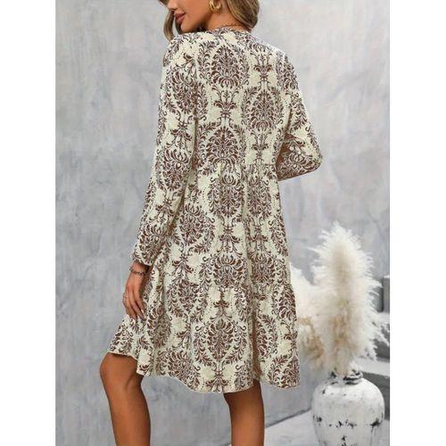 Kadın Uzun Kollu V Yakalı Fırfırlı Mini Süprem Elbise