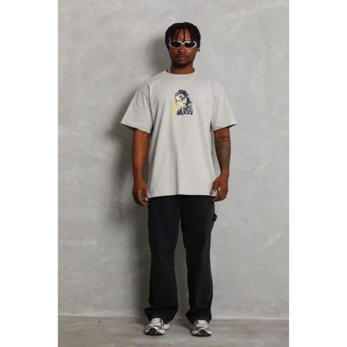 Erkek Baskılı T-Shirt Kısa Kol Bisiklet Yaka Regular Fit Rahat Kalıp Günlük Tişört - Gri