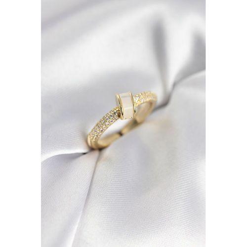 Zirkon Taşlı Sedefli Gold Renk Kadın Yüzük