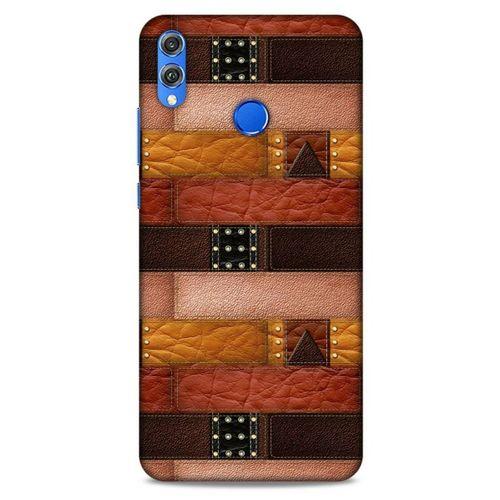 Huawei Honor 8x Kılıf Patchwork (33) Hybrid Kılıf Kahve Toz Pembe