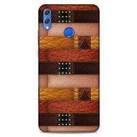 Huawei Honor 8x Kılıf Patchwork (33) Hybrid Kılıf Kahve Toz Pembe