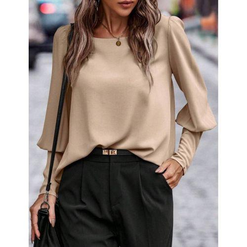 Kadın Uzun Kollu Yuvarlak Yakalı Düğmeli Ithal Krep Bluz