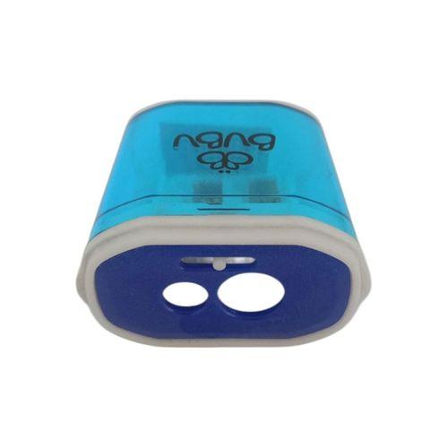 BU-BU ÇİFT DELİKLİ KİLİTLİ ŞEFFAF DİGDÖRTGEN KALEMTRAŞ ( Mavi )