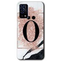 Oppo A55 Kılıf HD Desen Baskılı Arka Kapak + Temperli Cam - Pembe Mermer Desenli Ö Harfi