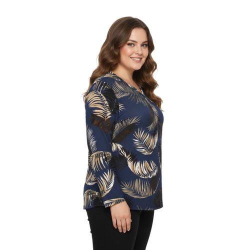 Kadın V Yaka Baskılı 2 Düğmeli Bluz BGL-ST05097