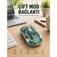 Pilli Kablosuz Mouse Bluetooth Ve Usb Uyumlu Sessiz Tıklama Yeni Nesil