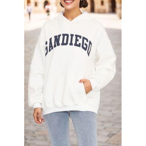 Lucky Life Kapşonlu Baskılı Sweat Beyaz