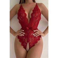 Kırmızı Özel Bölgesi Açık Fiyonklu Dantel Fantezi Body