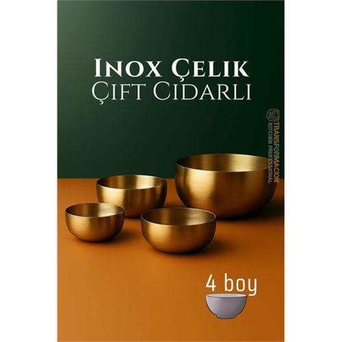 Zhltools Çift Cidarlı Kase - Inox Çelik 4 LÜ Kase Seti Kase