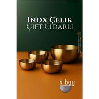 Zhltools Çift Cidarlı Kase - Inox Çelik 4 LÜ Kase Seti Kase