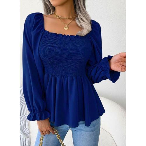 Kadın Uzun Kollu Geometrik Yakalı Gipe Detaylı Krep Bluz