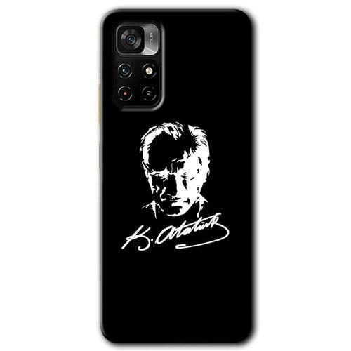Poco M4 Pro 5G Kılıf HD Desen Baskılı Arka Kapak + Temperli Cam - Atatürk Silüet İmza