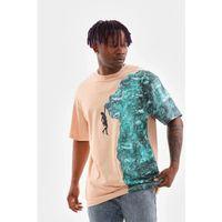 Unisex Bisiklet Yaka Baskılı Oversize T-Shirt - Bej