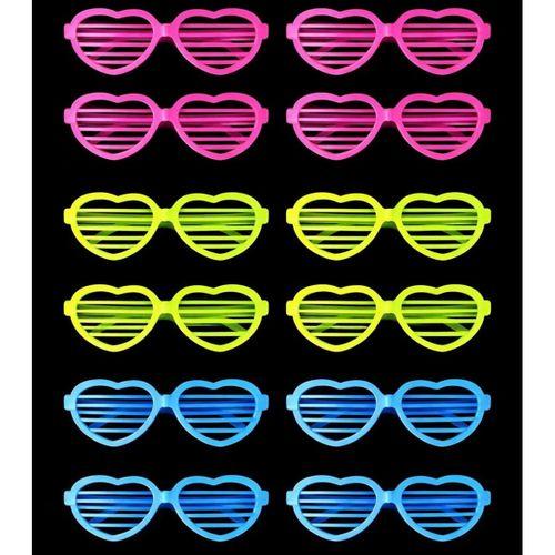 Retro Neon Fosforlu Kalp Panjur Gözlük - 12 Adet