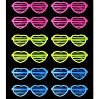 Retro Neon Fosforlu Kalp Panjur Gözlük - 12 Adet